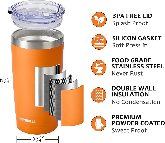 SUNWILL Travel Coffee Tumbler 20 oz, Insulated Mug - Image 2