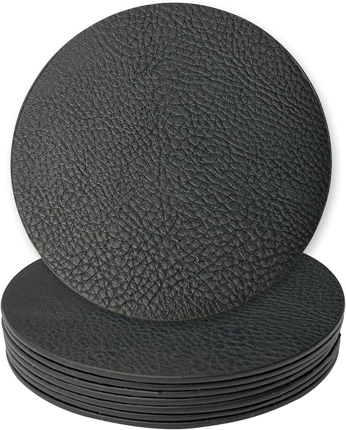Set of 8 Morgan Faux Leather 4 Inch Round Coasters, Heat & Water Absorbent - Image 3