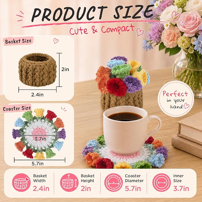 Crochet Flower Coasters, Handmade Bouquet Coasters - Image 2