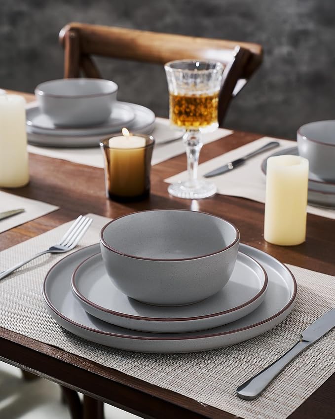 Famiware Mercury 16-Piece Stoneware Plates and Bowls, Light Grey | Dinnerware - Image 4