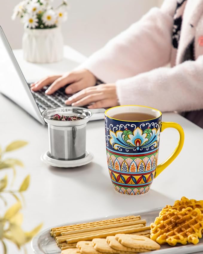 vancasso Ceramic Tea Mug with Infuser and Lid, 18 Ounce Bohemian Loose Leaf Cup - Image 6