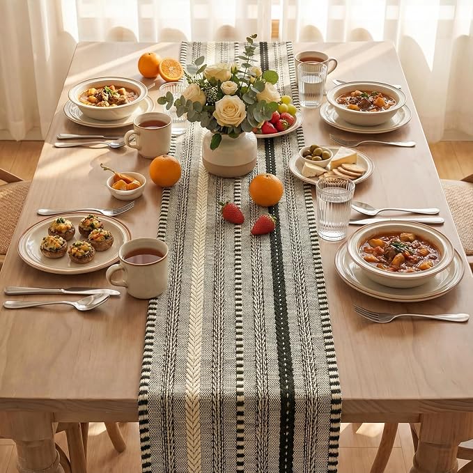 Artoid Mode Black Farmhouse Stripe Braided Table Runner 12x48 Inch | Holiday - Image 3