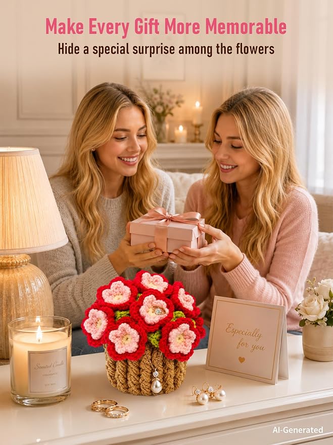 Crochet Flower Bouquet Coasters, Peach Blossom Gift - Image 5
