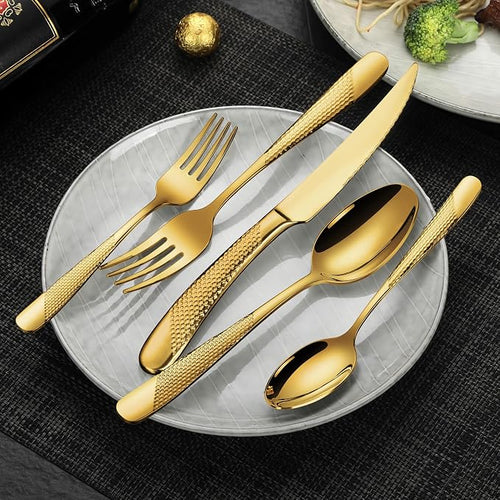 20-Piece Hammered Gold Silverware Set - Image 2