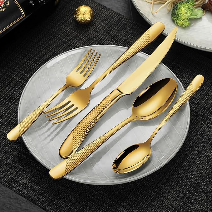 30-Piece Hammered Gold Silverware Set - Image 2