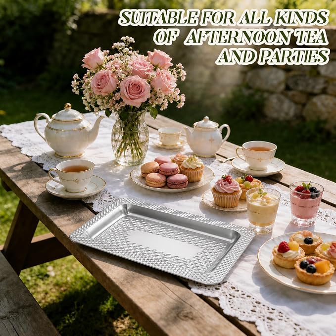 4 Pack Silver Serving Trays Set, Serving Trays - Image 4