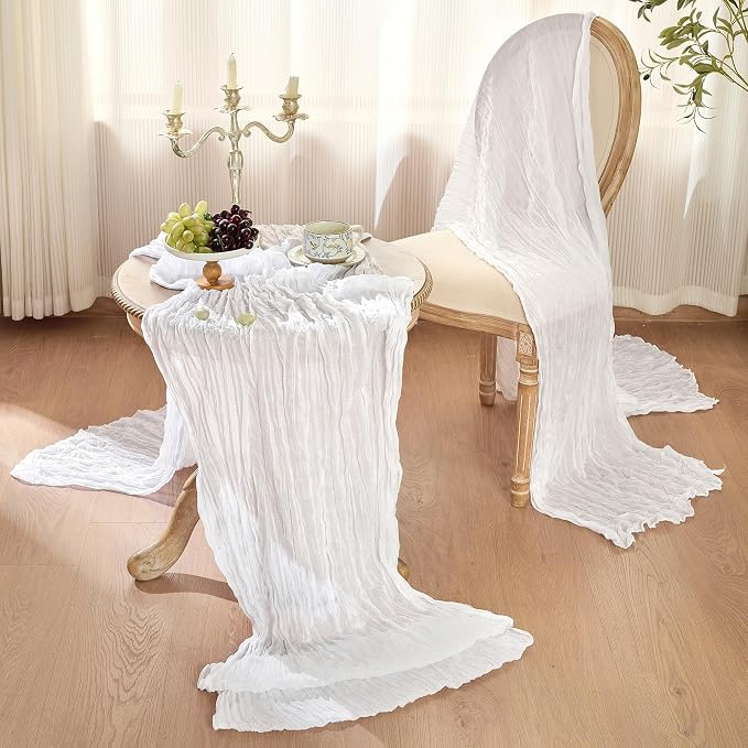 6 PackWhite Cheesecloth Table Runner Boho Gauze Wedding Decor | 120 Inch Sheer - Image 3