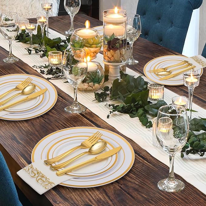 700 Piece Gold Dinnerware Set for 100 Guests, Disposable Plate Set | Include: - Image 6