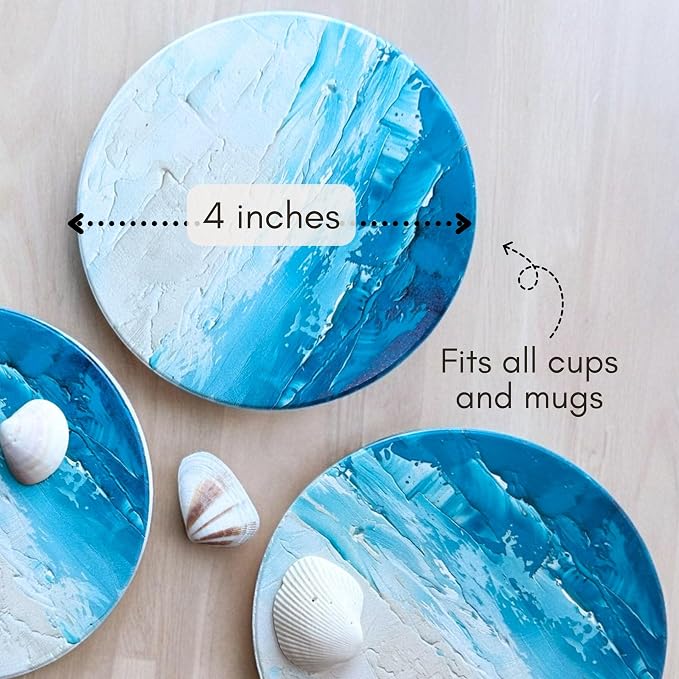 Ceramic Marble Coasters Set of 6, Absorbent Drink Coasters - Image 3