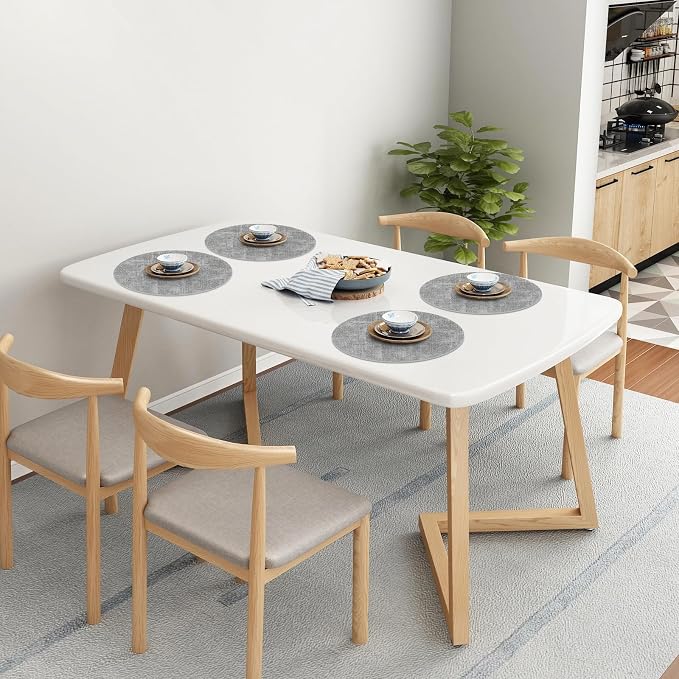 Homaxy Round Faux Leather Placemats and Coasters, Light Grey | Washable - Image 8