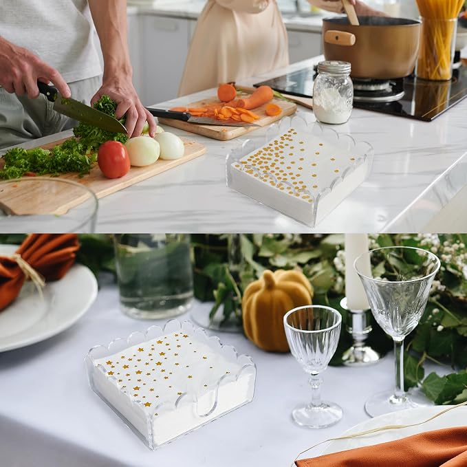 1 Pack Acrylic Cocktail Napkin Holder Crystal Clear Scalloped Tray - Image 5