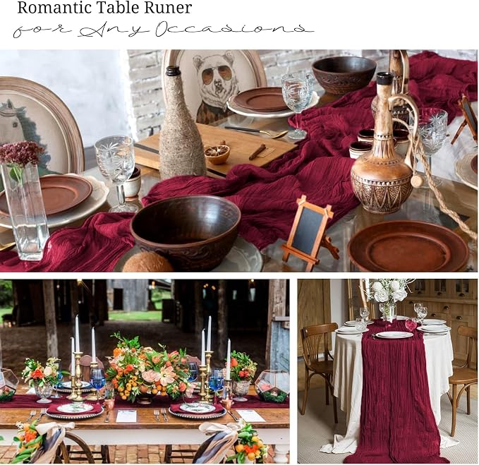10 Pack Burgundy Cheesecloth Table Runner 17x108 Inch Boho Gauze Cheese Cloth - Image 7