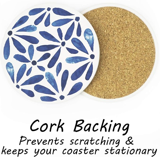 AD Set of 6 Coasters for Drinks Absorbing Round Ceramic Stone Coaster - Image 5