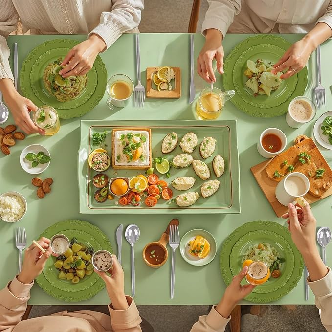 U-QE 100PCS Olive Green Plastic Plates - Image 4
