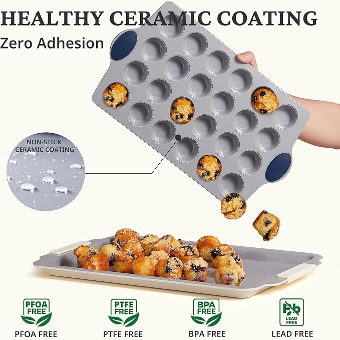 BRONYPRO 24-Cup Non Toxic Nonstick Ceramic Mini Muffin Pan & Cupcake Tin - Image 3