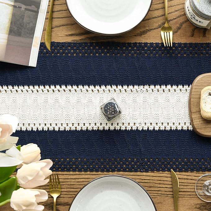 Artoid Mode Dark Blue Farmhouse Woven Table Runner 12x90 Inch | Seasonal - Image 3