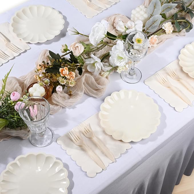 75 Pcs Ivory Paper Plates and Napkins Disposable Tableware Set Include Cream - Image 5