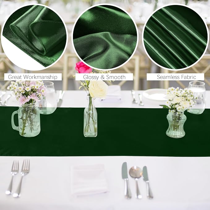 Aneco 16 Pack Satin Table Runner 12 x 108 Inch Black Green Long Wedding Satin - Image 3