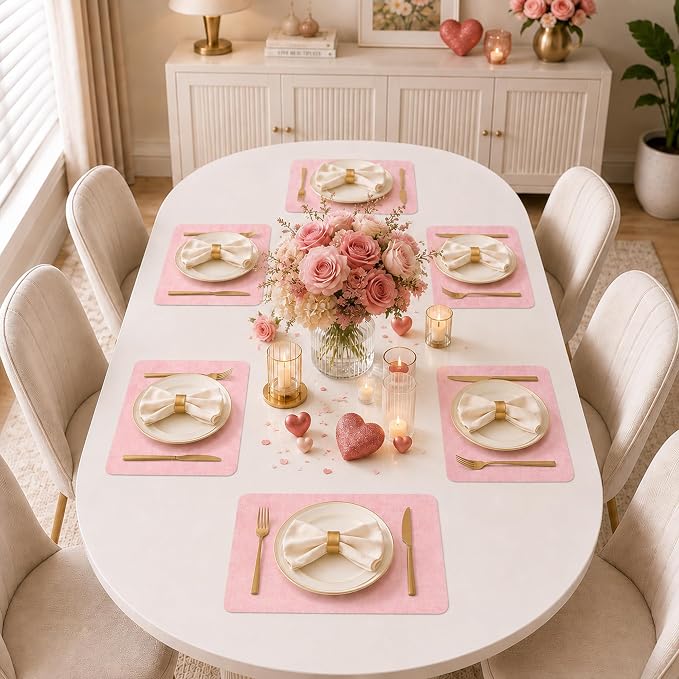 Maxpearl Faux Leather Placemats Set of 4, Peachy Pink | Waterproof - Image 2