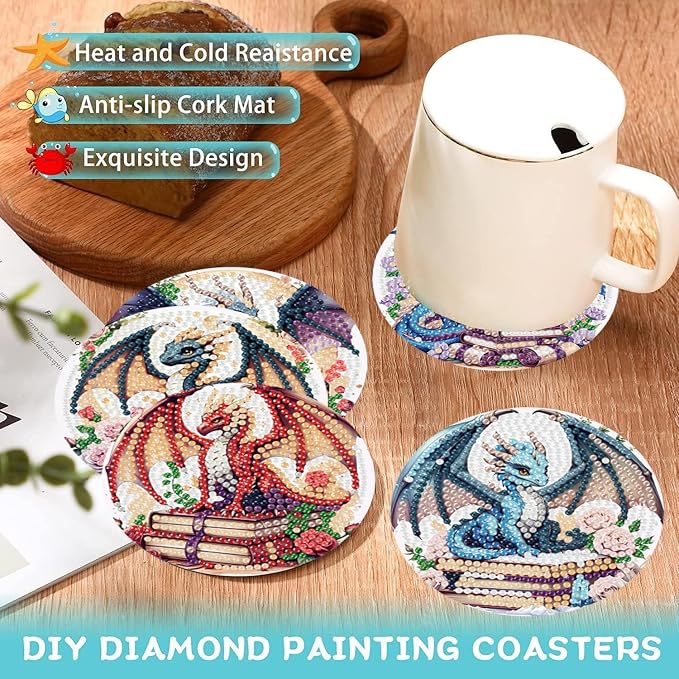 Ekuxom 8 Pcs Dragon Diamond Art Coasters Kits - Image 5
