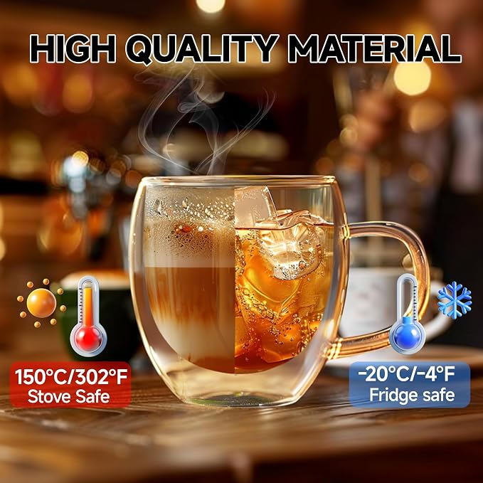 YMMIND Set of 4 Double Walled Glass Coffee Mugs 8 Ounces Insulated Layer Coffee - Image 2
