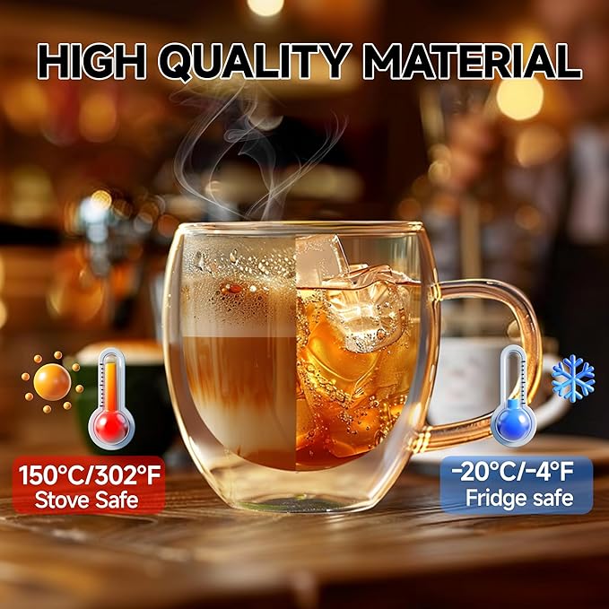 YMMIND Set of 4 Double Walled Glass Coffee Mugs 6 Ounces Insulated Layer Coffee - Image 2