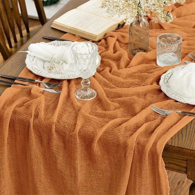 Artoid Mode Boho Orange Gauze 6 Pieces Wedding Table Runner, 120 Inch Birthday - Image 2