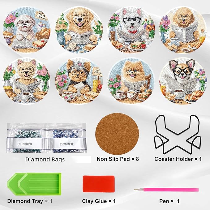 Ekuxom 8 Pcs Dog Diamond Art Coasters Kit - Image 3
