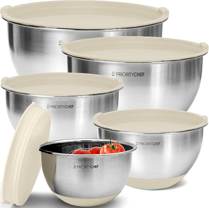 Premium Mixing Bowls With Lids Set, Airtight Lids, Thicker Stainless Steel by PriorityChef