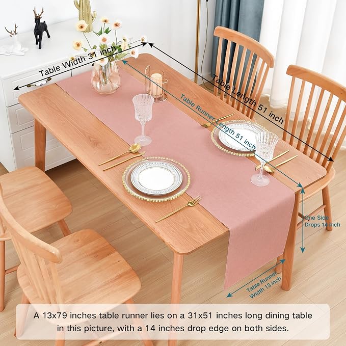 Faux Linen Table Runner Water Resistant 13 x 60 in, Coffee Table Runner - Image 2