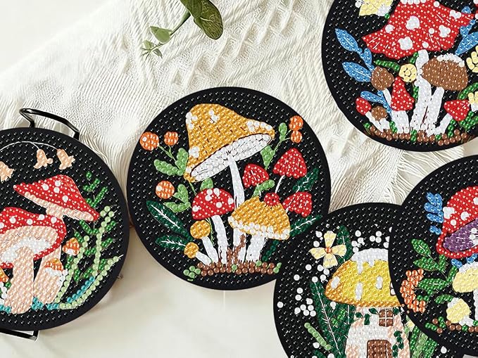 8 PCS Mushrooms Diamond Art Coasters Kits Cute Diamond Painting Coaster | - Image 8