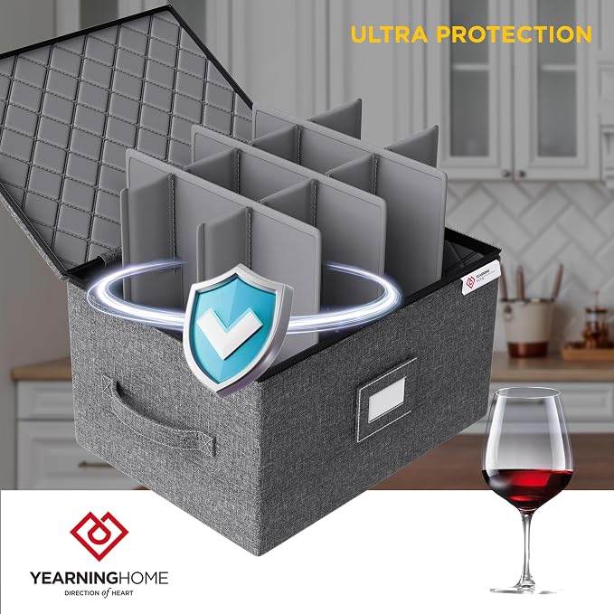 Wine Glass Storage Box with Dividers, Hard Shell and Stackable Stemware Storage - Image 4