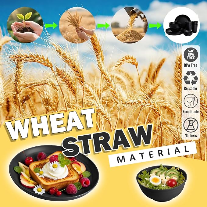 Wheat Straw Dinnerware Sets 16 PCS, Unbreakable Kids Plates and Bowls - Image 6