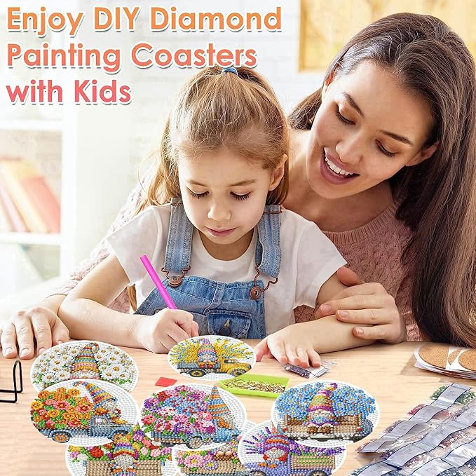 ijbnhd 8 PCS Gnome Diamond Art Coasters Kit 4X4inch | Gnome Diamond Painting - Image 7