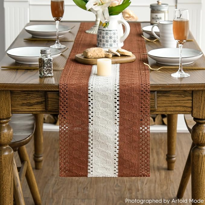 Artoid Mode Caramel Farmhouse Woven Table Runner 12x120 Inch | Holiday Rustic - Image 2