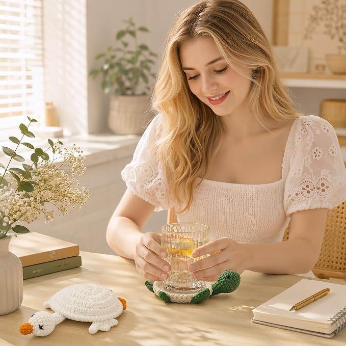 Handmade Crochet Coasters, Fun 3D Animal Flippable Drink Coasters Cute Soft Cup - Image 7