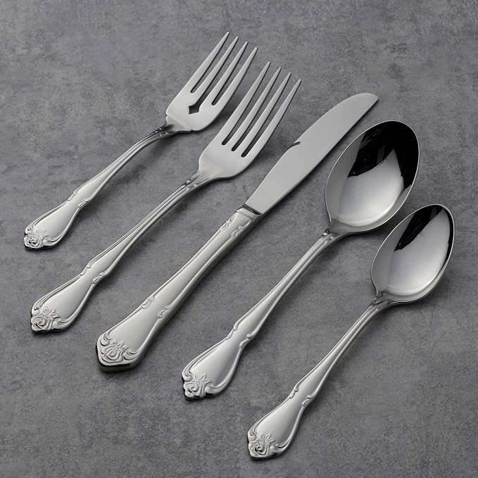 Oneida Silverware Set, Oneida True Rose Everyday Flatware Dinner Forks Set - Image 3