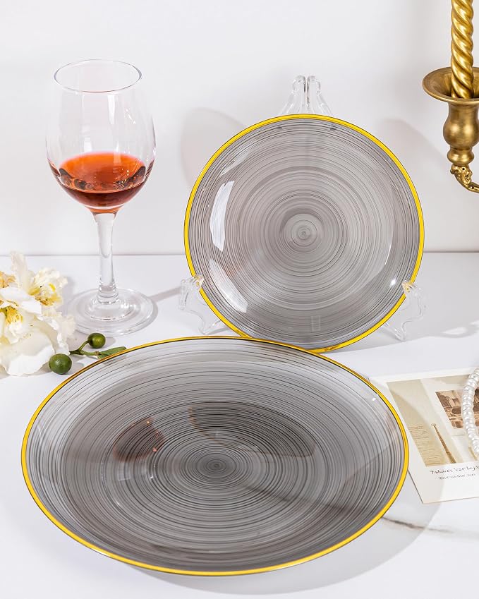 Morejoy 60Pcs Black Plastic Plates, Modern swirl design Plates Include 30 - Image 8