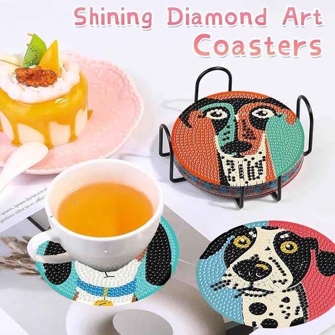 Benjenes 8 PCS Diamond Art Coasters Kits Dog Diamond Painting Coaster | Diamond - Image 6