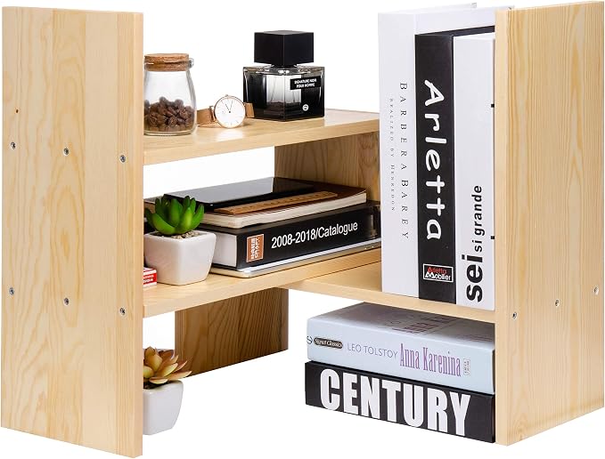 Desktop Organizer Office Storage Rack Adjustable Natural Wood Display Book - Image 4