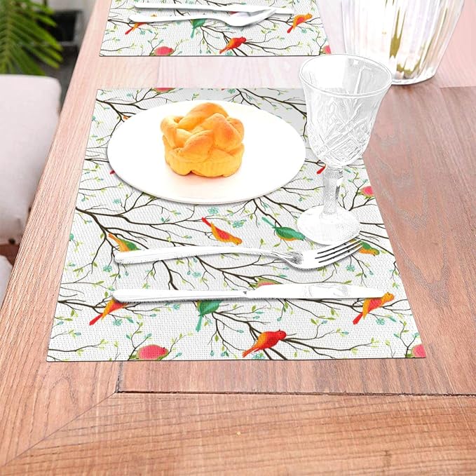 Birds on Tree Placemats Set of 4 Linen Decorative Table Mat - Image 2