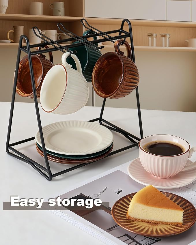 11.5oz Ceramic Cappuccino Cup and Saucer Set, Large Coffee Cup - Image 6