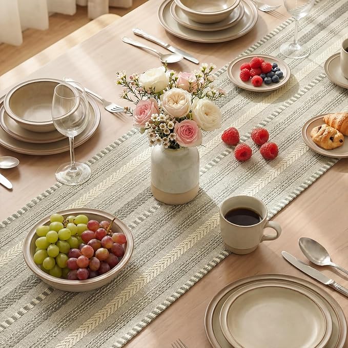 Artoid Mode Dark Grey Farmhouse Stripe Braided Table Runner 12x120 Inch | - Image 4