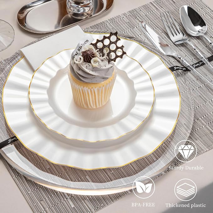 120PCS Pearl White Plastic Plates, Wavy Plates - Image 3