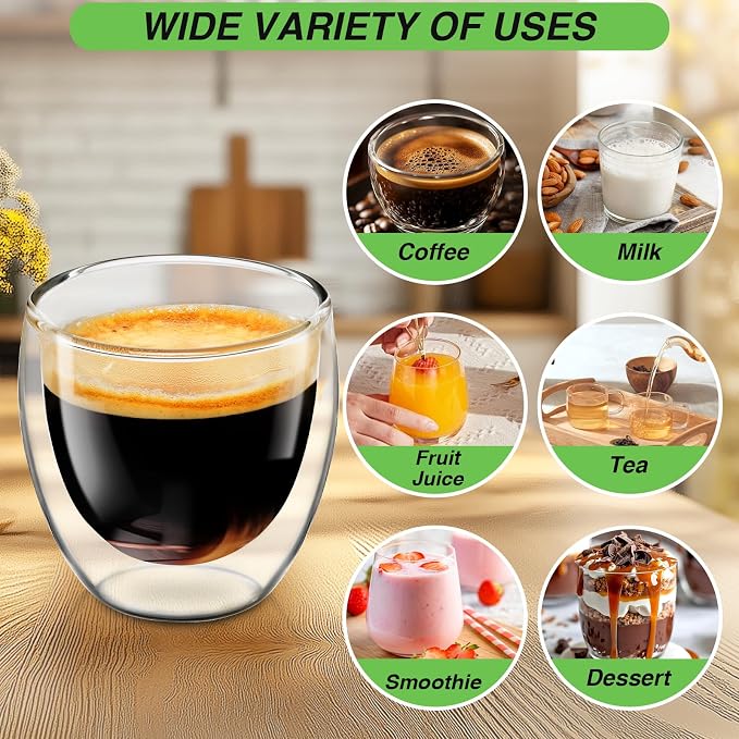 Espresso Cups Set of 4, 5oz Espresso Shot Glass Double Walled Coffee Cups | - Image 8