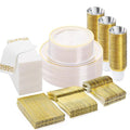 BESTVIP 350 PCS Clear Gold Plastic Plates and Silverware Set Disposable | Gold by Bestvip