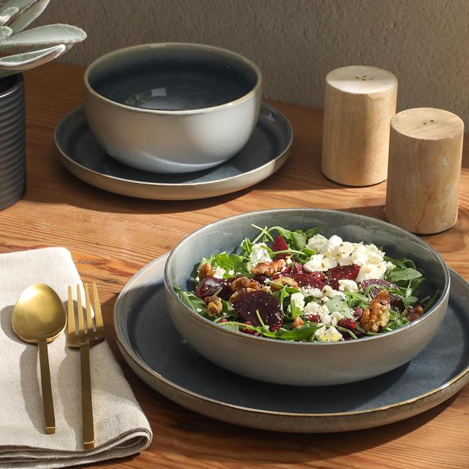 Gibson Elite Sunveil 16 Piece Plates and Bowls Reactive Glaze Round Dishes - Image 2