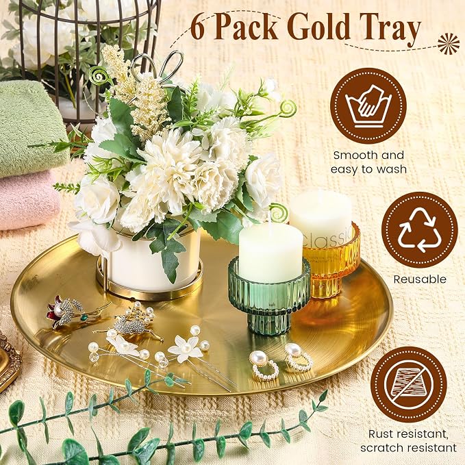 Nuogo 6 Pcs 12 Inch Gold Round Tray - Image 3