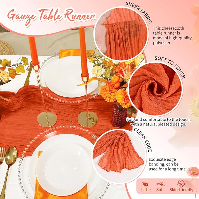 Showgeous 18 Pack Orange Cheesecloth Table Runner, 17 x 108 Inches | Boho - Image 3