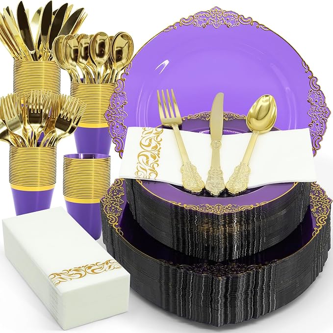AIRE Purple Gold Plastic Plates Set, leakproof non-bending, heavy-duty - Image 7